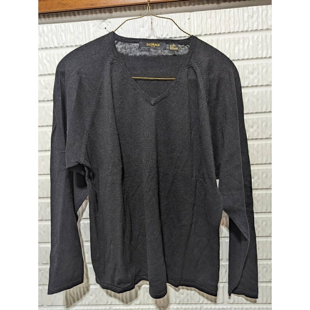 Bachrach Men's Black Loose Knit V-Neck Sweater Size XL